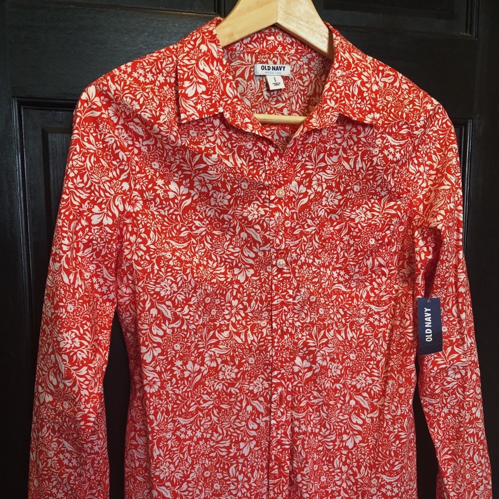 Old Navy Red Floral Patterned Shirt S NWT
